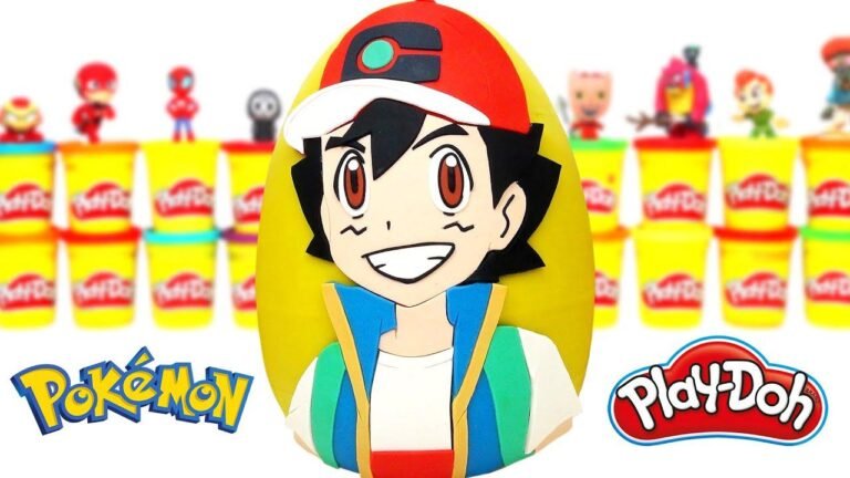 Giant Surprise Egg of Ash Ketchum from Pokémon in Latin American Spanish made of Play-Doh clay.