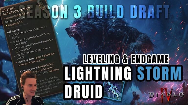 Top-tier Druid Build Guide for Season 3 Diablo 4: Mastering Lightning Storm in Endgame Levels.