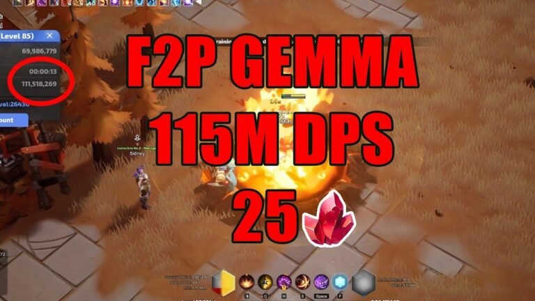 Gemma starter 25FE with F2P Flame Jet and Frost-Fire Fusion, delivering 115m DPS and scaling to T8.4+. TLI SS3.