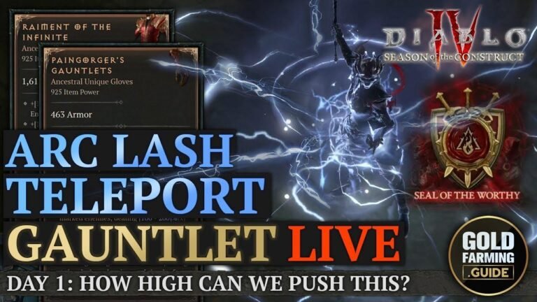 Watch the live stream of Diablo IV: First Gauntlet as we show off the Arc Lash Teleport Sorc with an impressive 610K score. Check out the full guide in the description below.