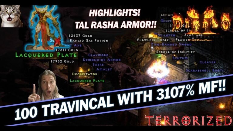 Join me for 100 Travincal Runs in Diablo 2 Resurrected with 3107% MF! Watch the highlights and see how I get terrorized. #gaming #diablo2