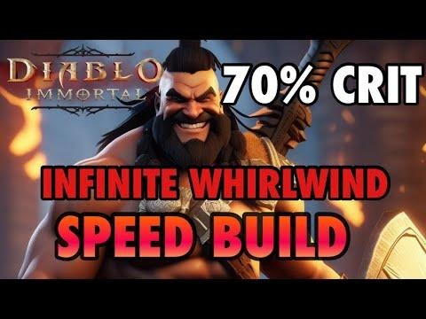 Unlimited whirlwind speed farming build for Barbarian in Diablo Immortal with 70% crit chance and +63% speed. Boost your farming efficiency now!