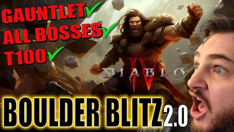BoulderBlitz 2.0 (Gauntlet✅) Druid Guide for Boulder/Shred | Diablo 4 – S3 (Speed Farm/Bossing/t100)” – Updated Druid Guide for Boulder/Shred in Diablo 4 Season 3, suitable for speed farming, boss battles, and t100 levels.