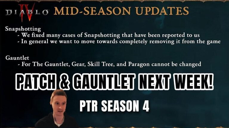 Neuer Patch und Gauntlet kommen nächste Woche! Saison 4 von Diablo 4 wird keine Nerfs und PTR-Verfügbarkeit bieten.