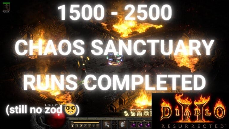 Searching for Zod in Diablo 2 Resurrected, running Chaos Sanctuary for 1500-2500 times.