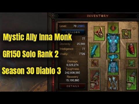 Inna Monk ranked 2 in GR150 Solo for Season 30 of Diablo 3.