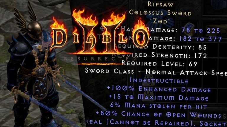 Experience the ultimate destruction with this powerful sword in Diablo 2 Resurrected. devastating enemies has never been easier.