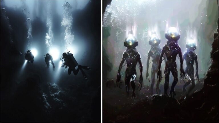 Diver reports encountering scary human-like creatures in deep unexplored lake.