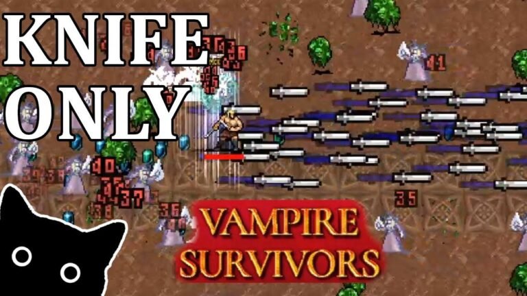 Survive vampires with only a knife in the game “Many Pointy Things | Knife ONLY | Vampire Survivors”.