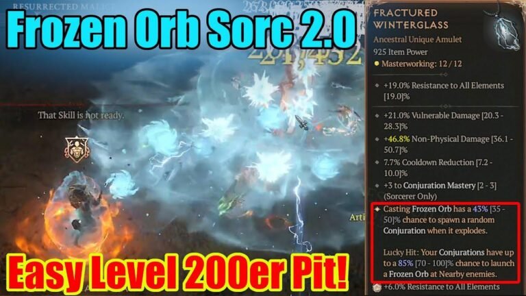 Revamped Frozen Orb Sorceress Dominates Diablo 4 Pit at Level 200!